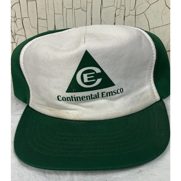 Vintage Continental Emasco Green & White Oil And Gas Snap Back Trucker Hat - Picture 1 of 7